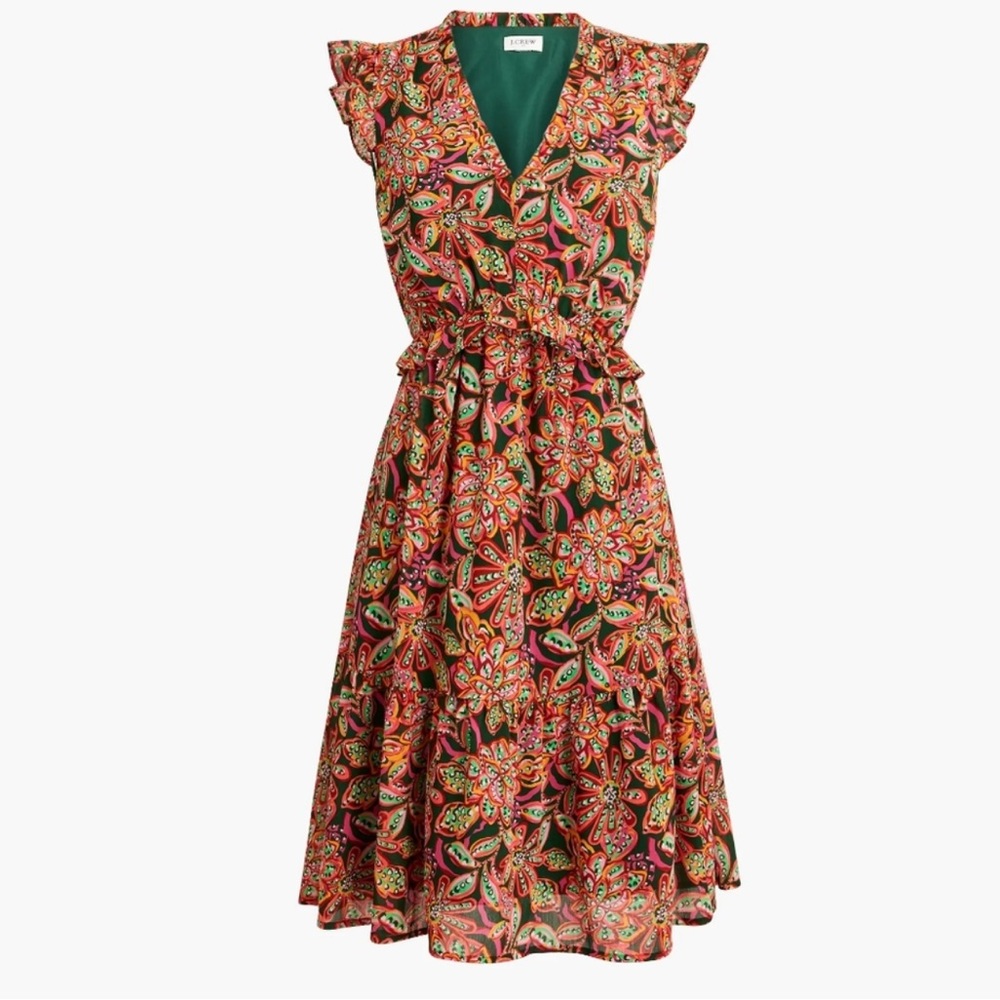 J. Crew Floral V-Neck Ruffle Dress Size 4